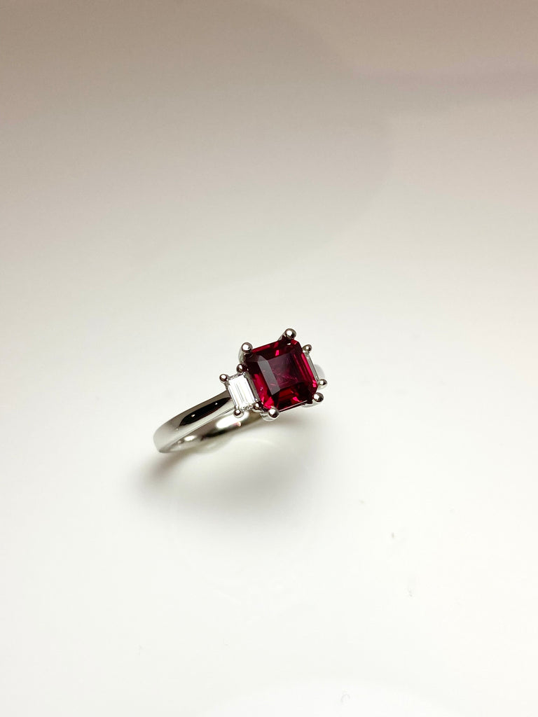 PLATINUM 1.54CT PIGEON BLOOD RED CERTIFIED RUBY AND DIAMOND RING