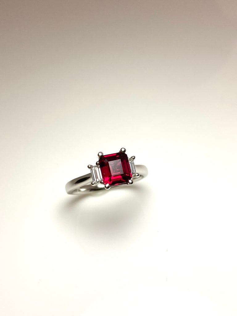 PLATINUM 1.54CT PIGEON BLOOD RED CERTIFIED RUBY AND DIAMOND RING