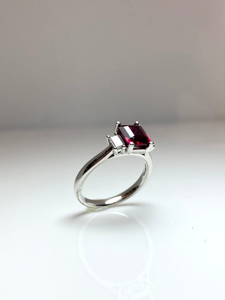 PLATINUM 1.54CT PIGEON BLOOD RED CERTIFIED RUBY AND DIAMOND RING