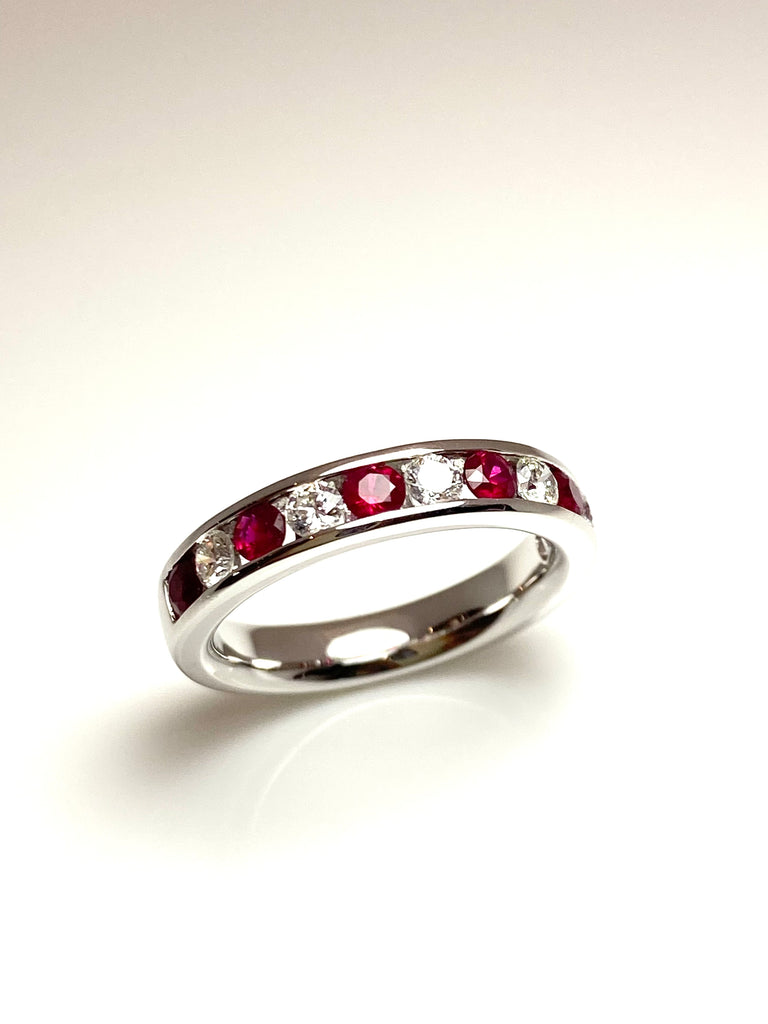 18CT WHITE GOLD 64PT RUBY AND 41PT DIAMOND ETERNITY RING