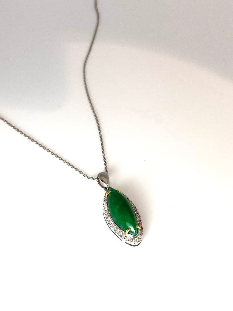 18CT WHITE GOLD 2.60CT JADE AND DIAMOND HALO PENDANT