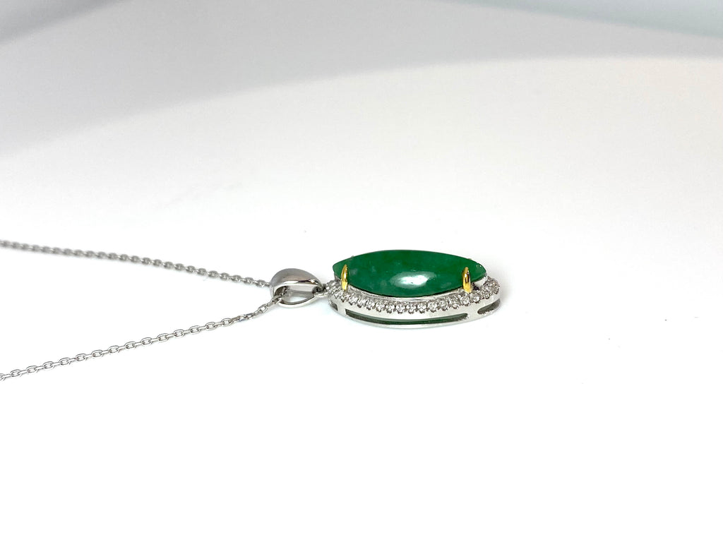 18CT WHITE GOLD 2.60CT JADE AND DIAMOND HALO PENDANT