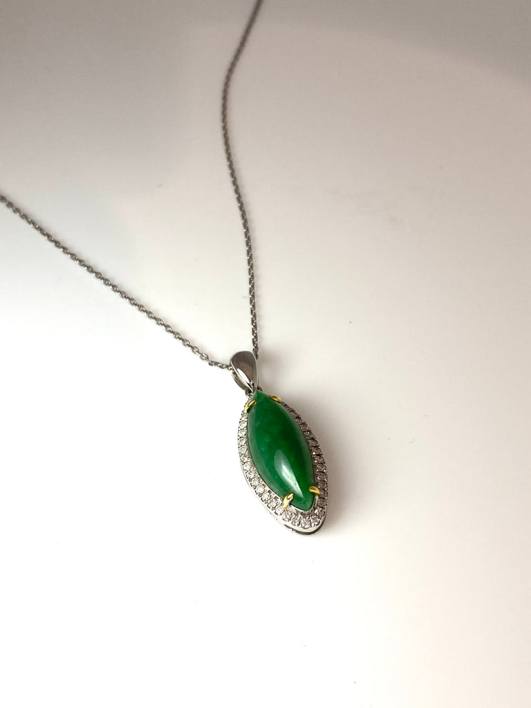 18CT WHITE GOLD 2.60CT JADE AND DIAMOND HALO PENDANT