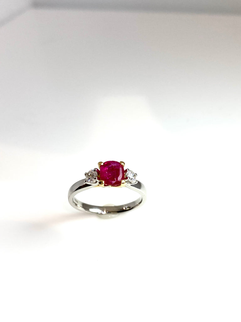 PLATINUM 98PT NATURAL BURMESE RUBY WITH DIAMONDS RING