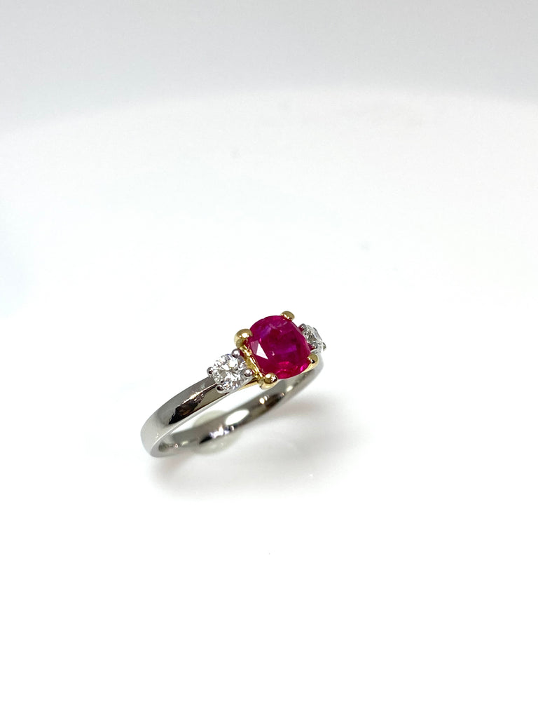 PLATINUM 98PT NATURAL BURMESE RUBY WITH DIAMONDS RING