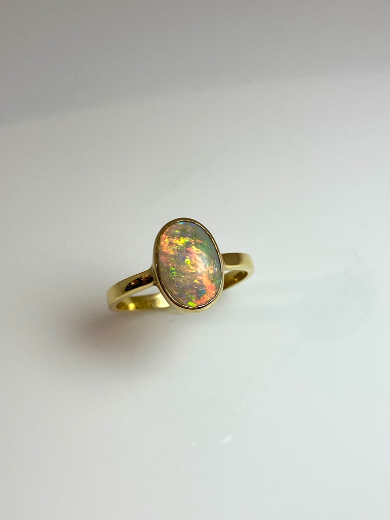 18CT 1.42CT LIGHTNING RIDGE OPAL HANDMADE SOLITAIRE RING