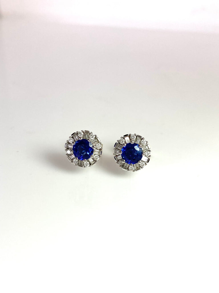 18CT WHITE GOLD 1.24CT SAPPHIRE STUDS WITH A DIAMOND HALO