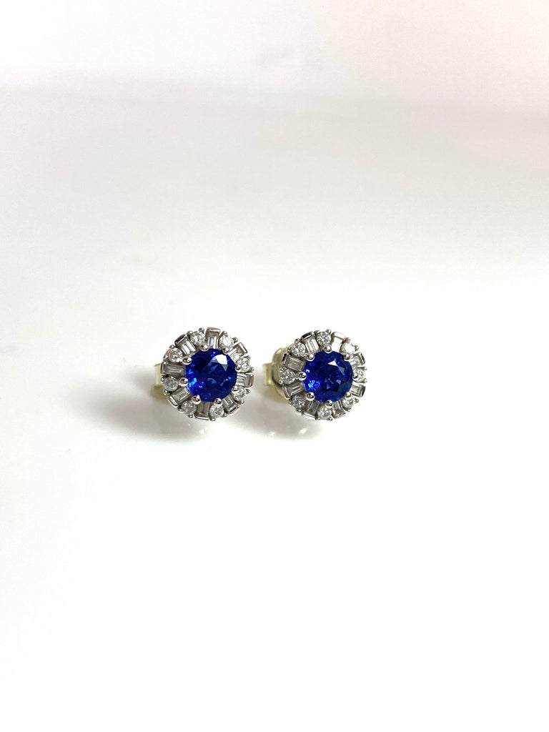 18CT WHITE GOLD 1.24CT SAPPHIRE STUDS WITH A DIAMOND HALO