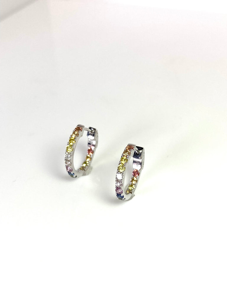 18CT WHITE GOLD MULTI SAPPHIRE HUGGIES