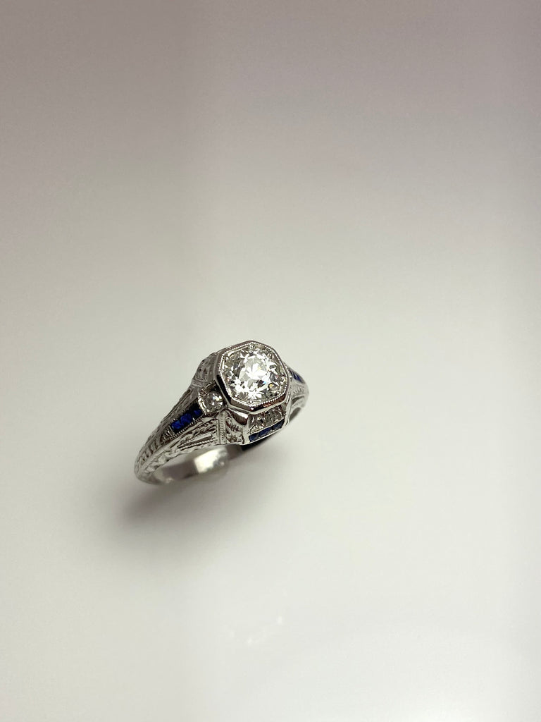 PLATINUM ART DECO ORIGINAL 75PT OLD EUROPEAN CUT DIAMOND CENTRE RING