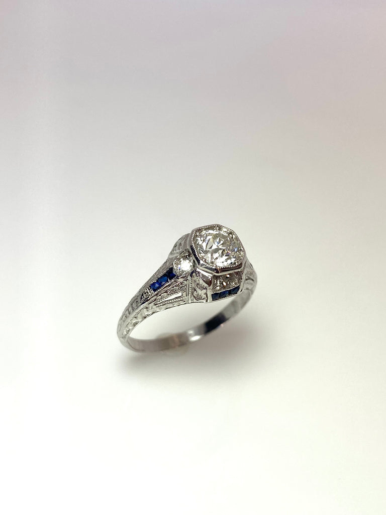 PLATINUM ART DECO ORIGINAL 75PT OLD EUROPEAN CUT DIAMOND CENTRE RING