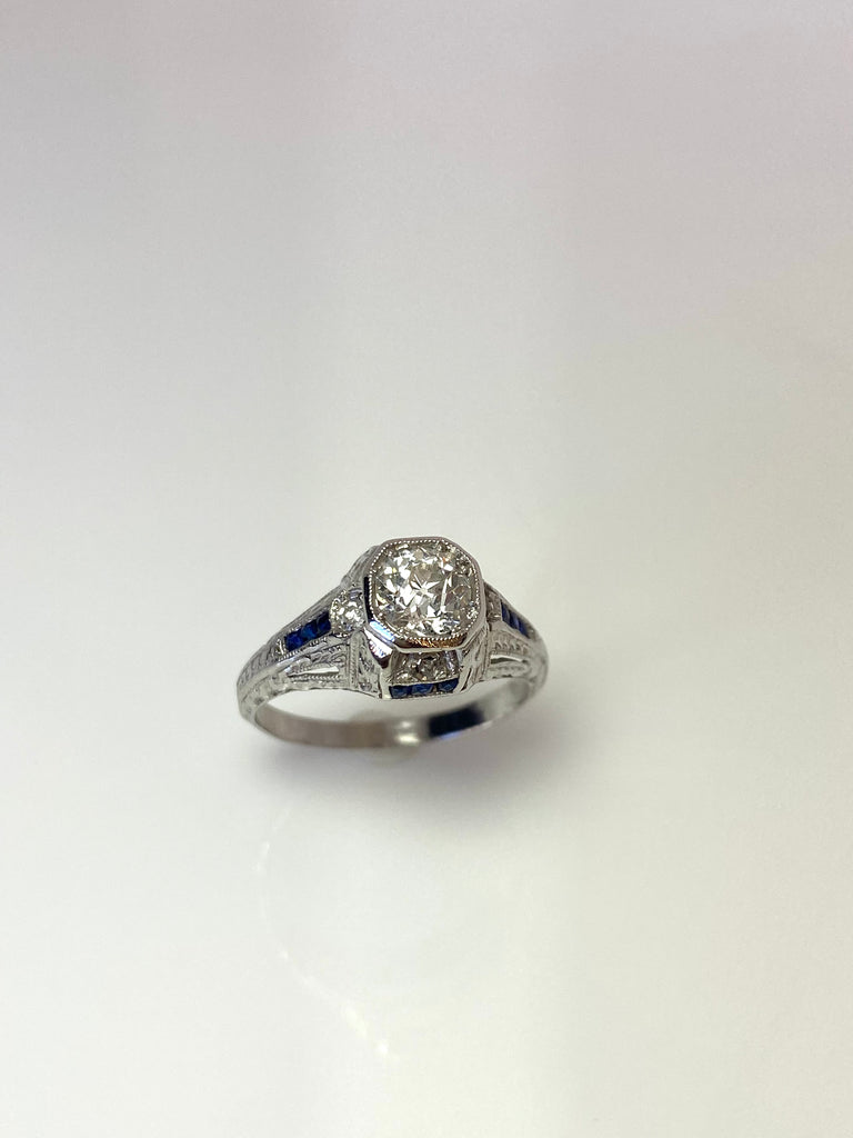 PLATINUM ART DECO ORIGINAL 75PT OLD EUROPEAN CUT DIAMOND CENTRE RING