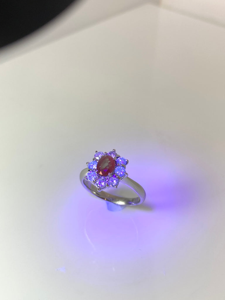 ALEXANDRITE AND DIAMOND CLUSTER RING IN PLATINUM