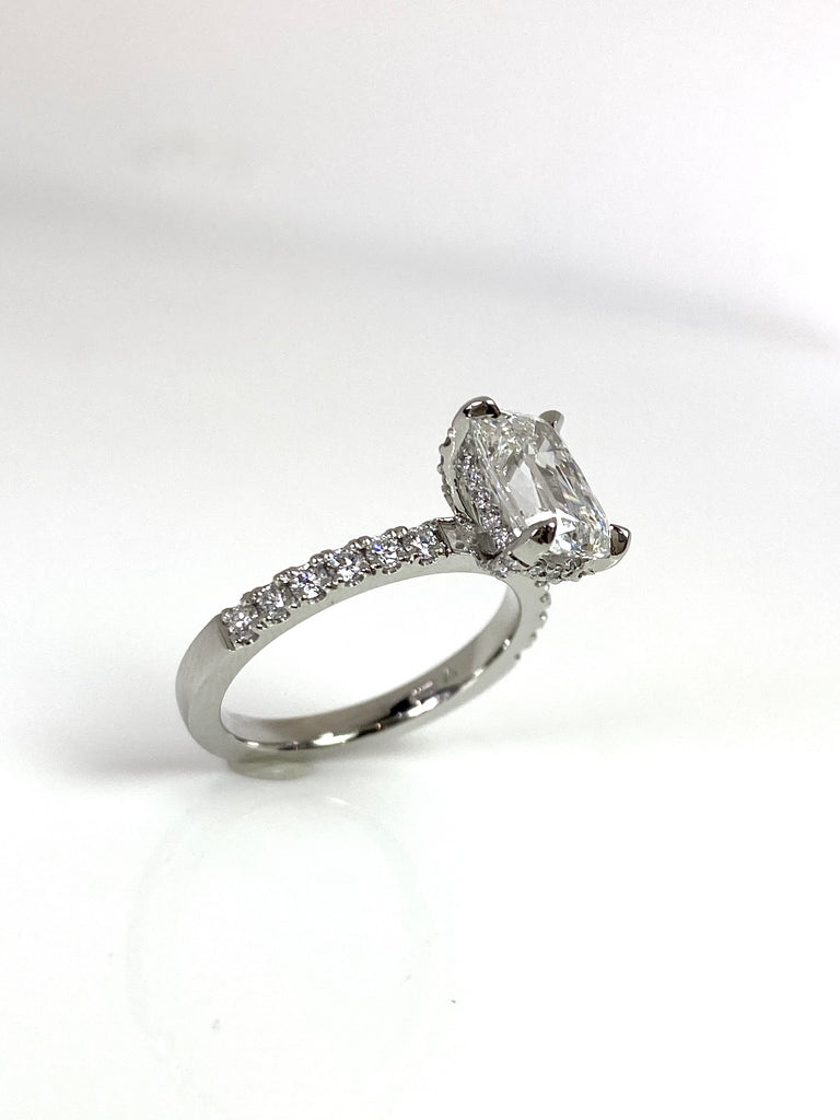 PLATINUM 2.03CT MULTI FACETED LAB GROWN DIAMOND RING WITH HIDDEN HALO