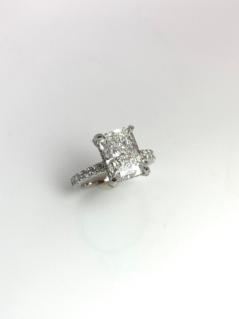 PLATINUM 3.08CT RADIANT CUT LAB GROWN DIAMOND RING WITH HIDDEN HALO