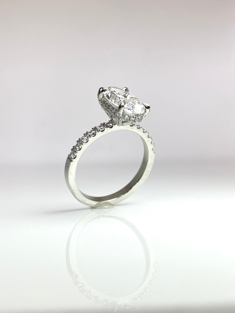 PLATINUM 2.11CT ELONGATED OVAL LAB GROWN DIAMOND RING WITH HIDDEN HALO