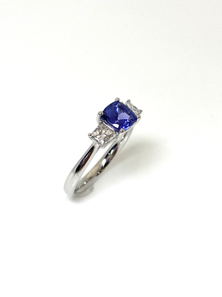 PLATINUM 1.00CT TANZANITE WITH 42PT DIAMOND RING