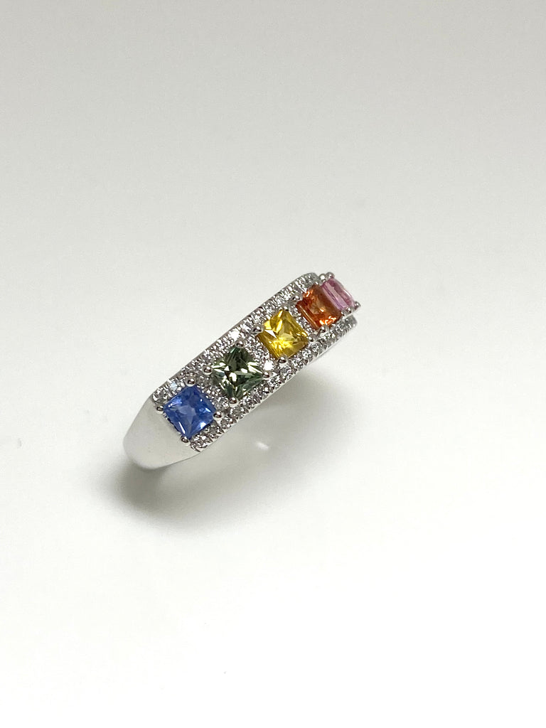 PLATINUM MULTI SAPPHIRE 1.35CT AND DIAMOND 68PT RING