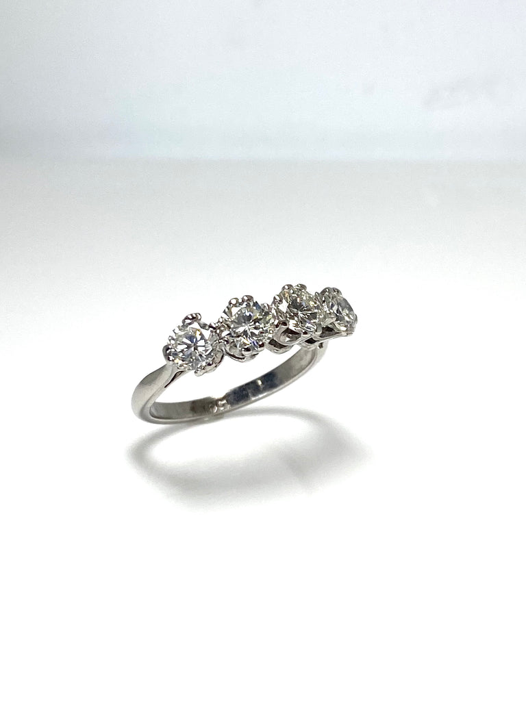 18CT WHITE GOLD 1.50CT 4 STONE VINTAGE RING