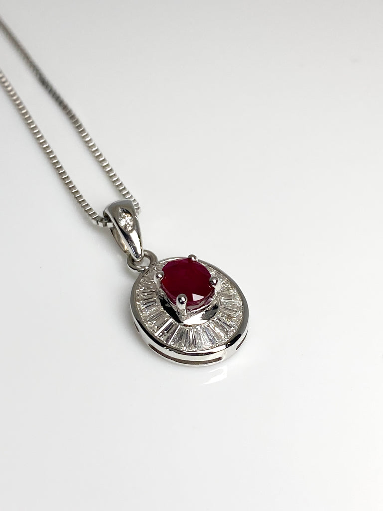 18CT WHITE GOLD 35PT RUBY AND 40PT DIAMOND PENDANT