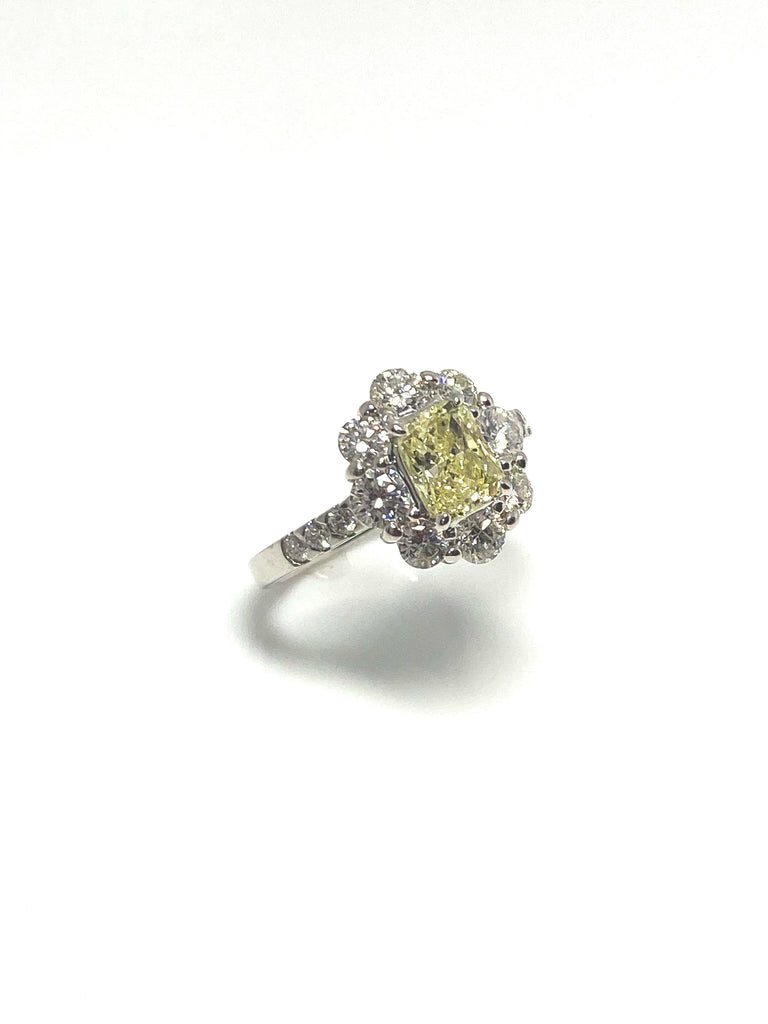 PLATINUM 1.00CT NATURAL YELLOW DIAMOND AND 1.31CT DIAMOND RING