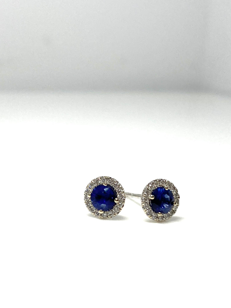 18CT WHITE GOLD 75PT SAPPHIRE AND 33PT DIAMOND STUD EARRINGS