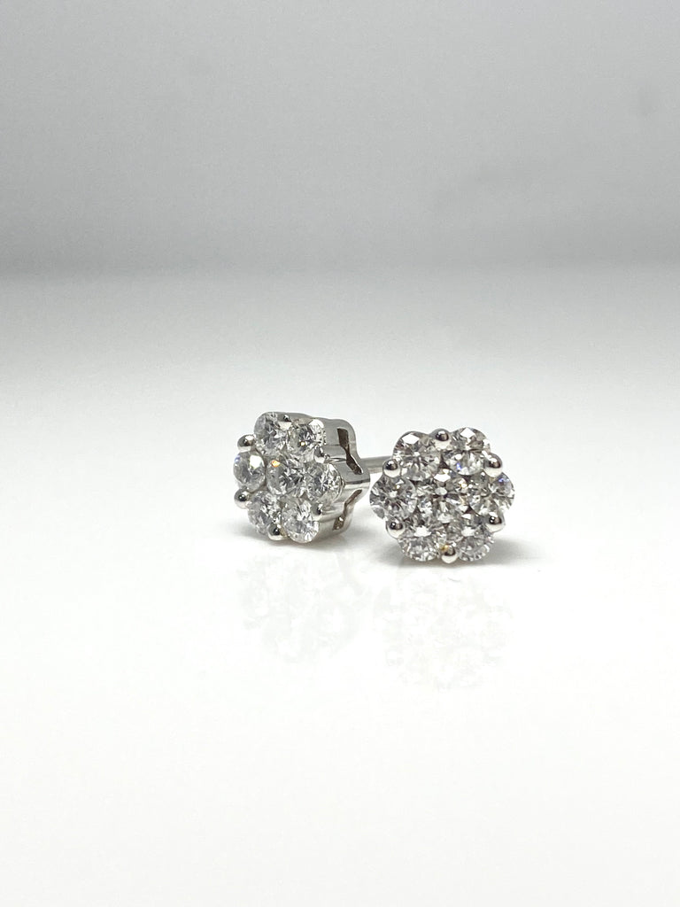 18CT WHITE GOLD 1.00CT DAISY CLUSTER EARRINGS