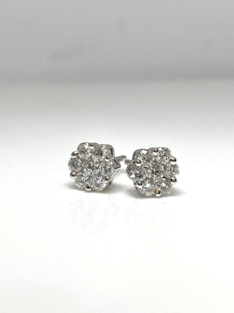 18CT WHITE GOLD 1.00CT DAISY CLUSTER EARRINGS