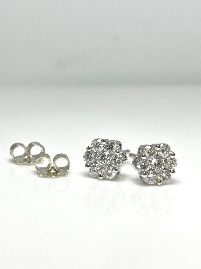 18CT WHITE GOLD 1.00CT DAISY CLUSTER EARRINGS