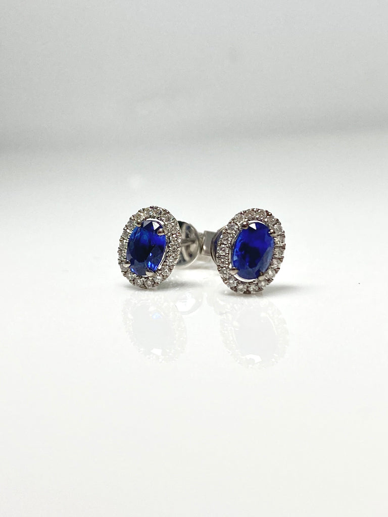 18CT WHITE GOLD 1.06CT SAPPHIRE AND 19PT DIAMOND EARRINGS