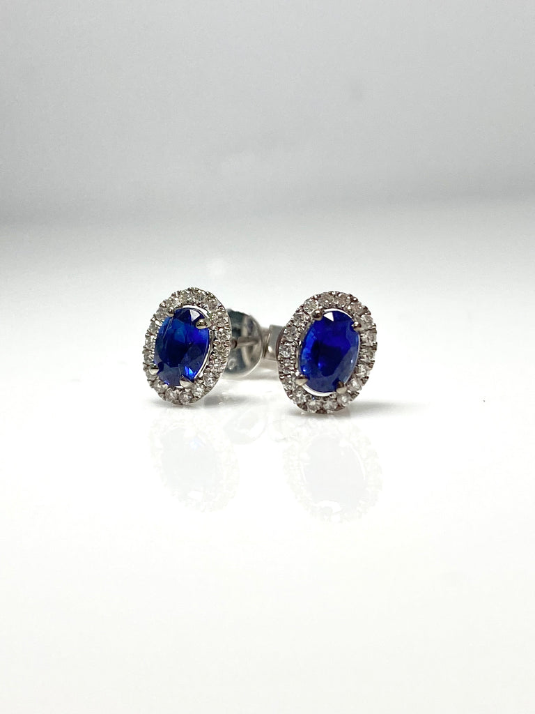 18CT WHITE GOLD 1.06CT SAPPHIRE AND 19PT DIAMOND EARRINGS