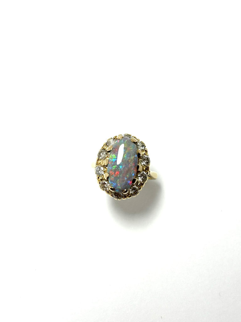 VINTAGE OPAL AND DIAMOND RING