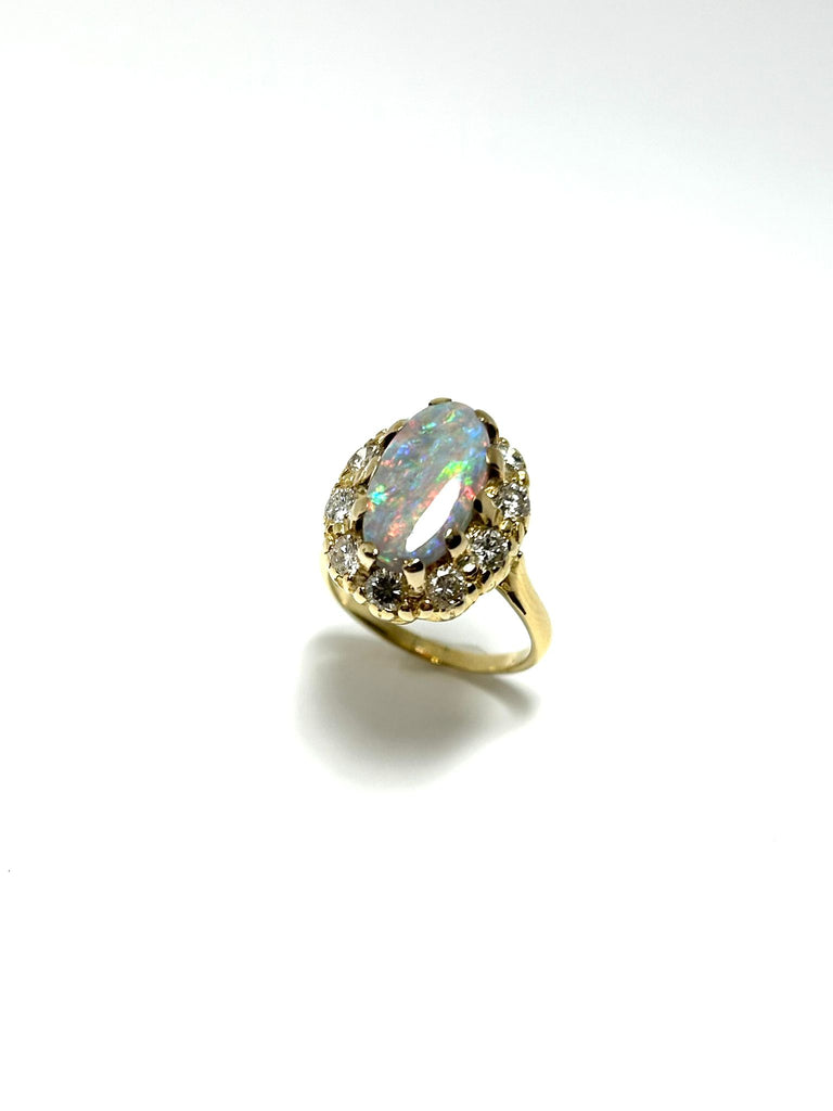 VINTAGE OPAL AND DIAMOND RING