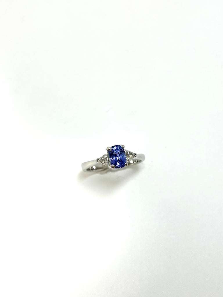 PLATINUM 3 STONE SRI LANKAN SAPPHIRE AND DIAMOND RING