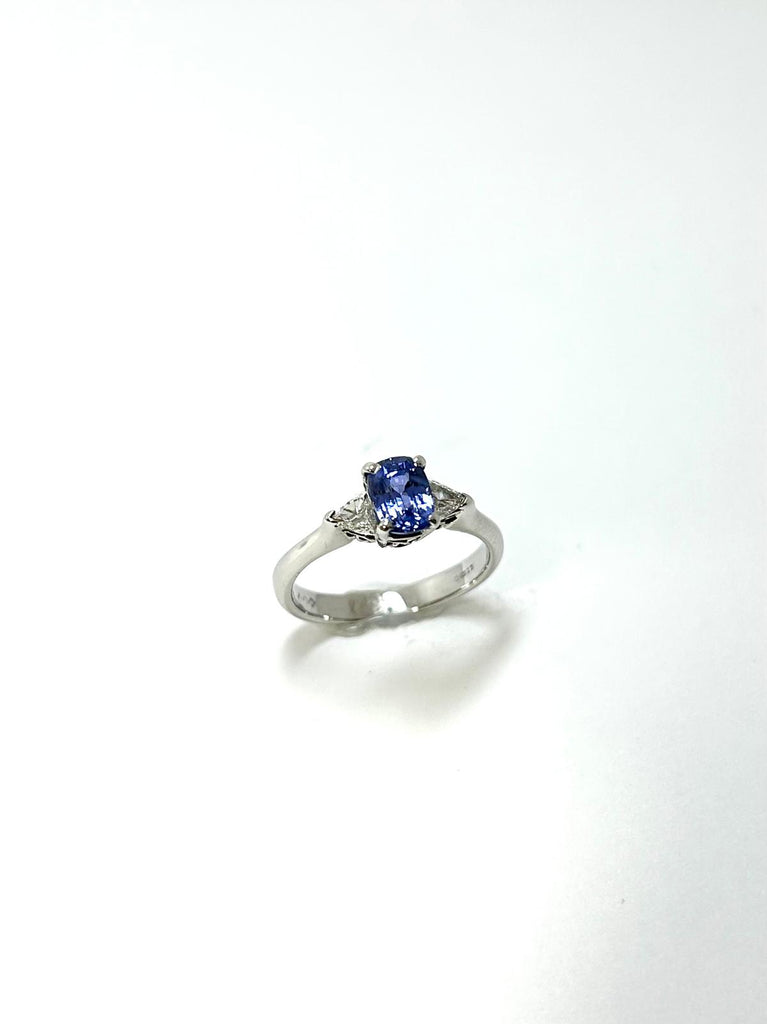 PLATINUM 3 STONE SRI LANKAN SAPPHIRE AND DIAMOND RING